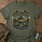 Gone Squatchin' and Fishin' Blue Green T-Shirt