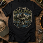 Gone Squatchin' and Fishin' Blue Green T-Shirt