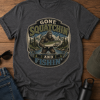Gone Squatchin' and Fishin' Blue Green T-Shirt