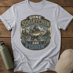Gone Squatchin' and Fishin' Blue Green T-Shirt