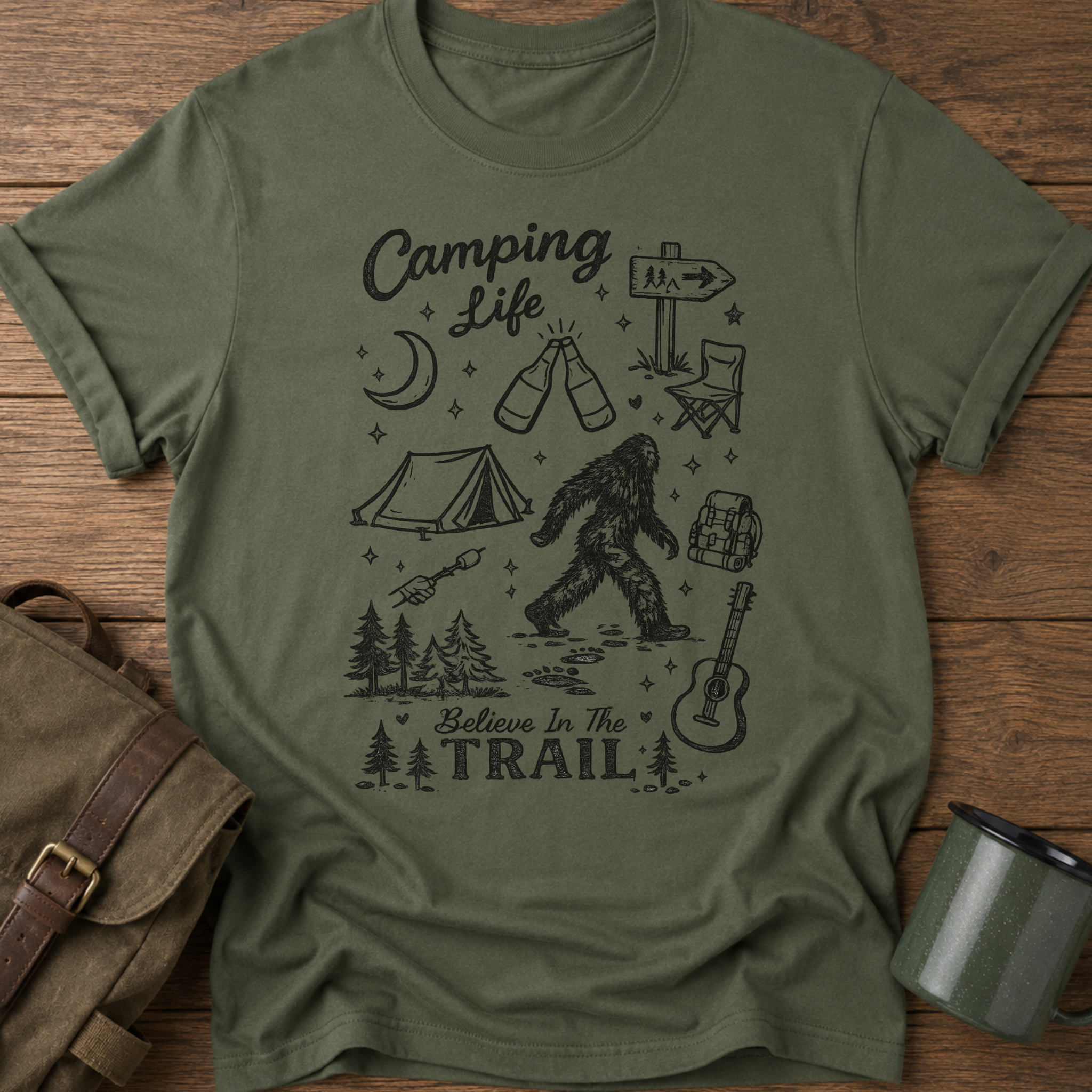 Camping Life Vintage Campfire & Sasquatch T-Shirt