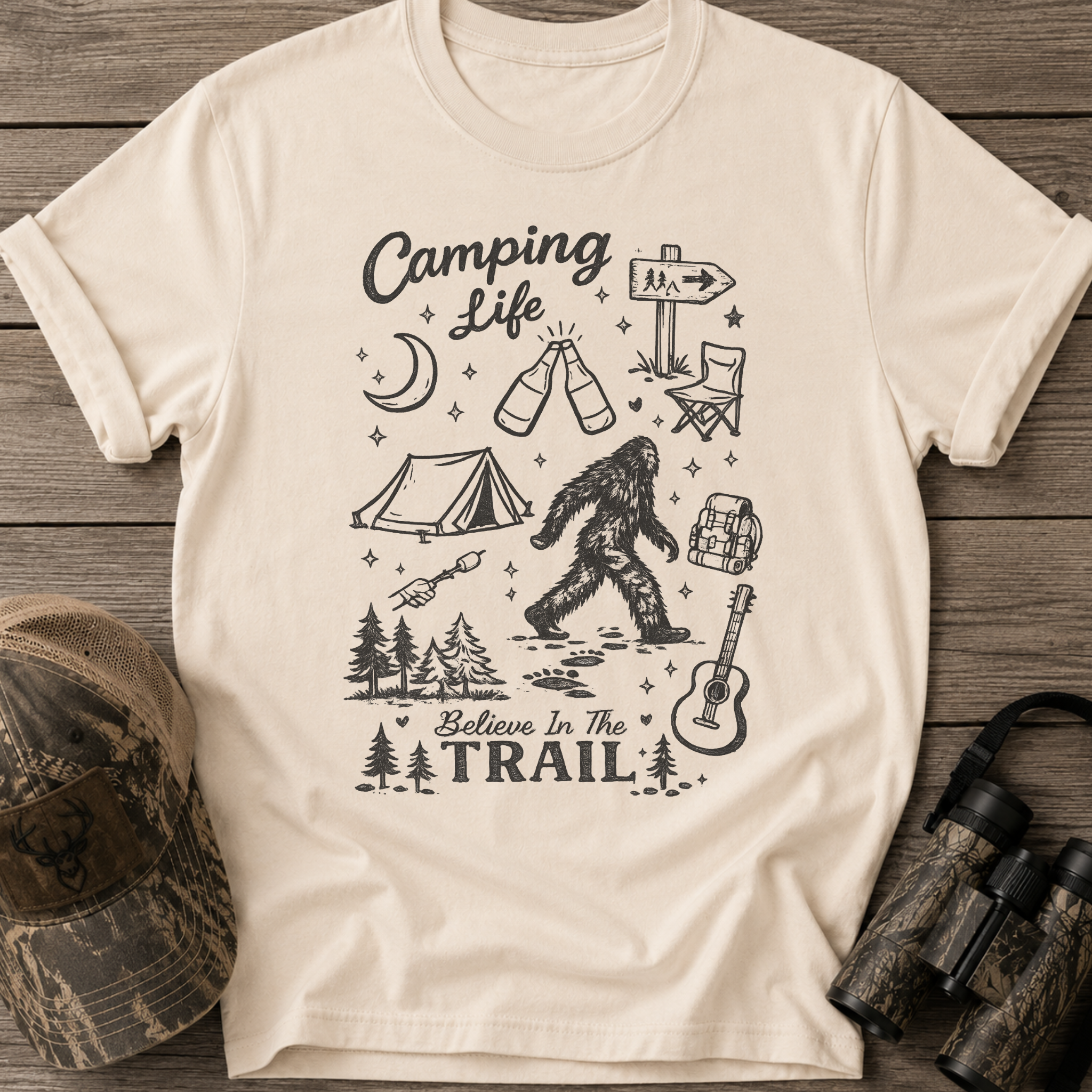 Camping Life Vintage Campfire & Sasquatch T-Shirt