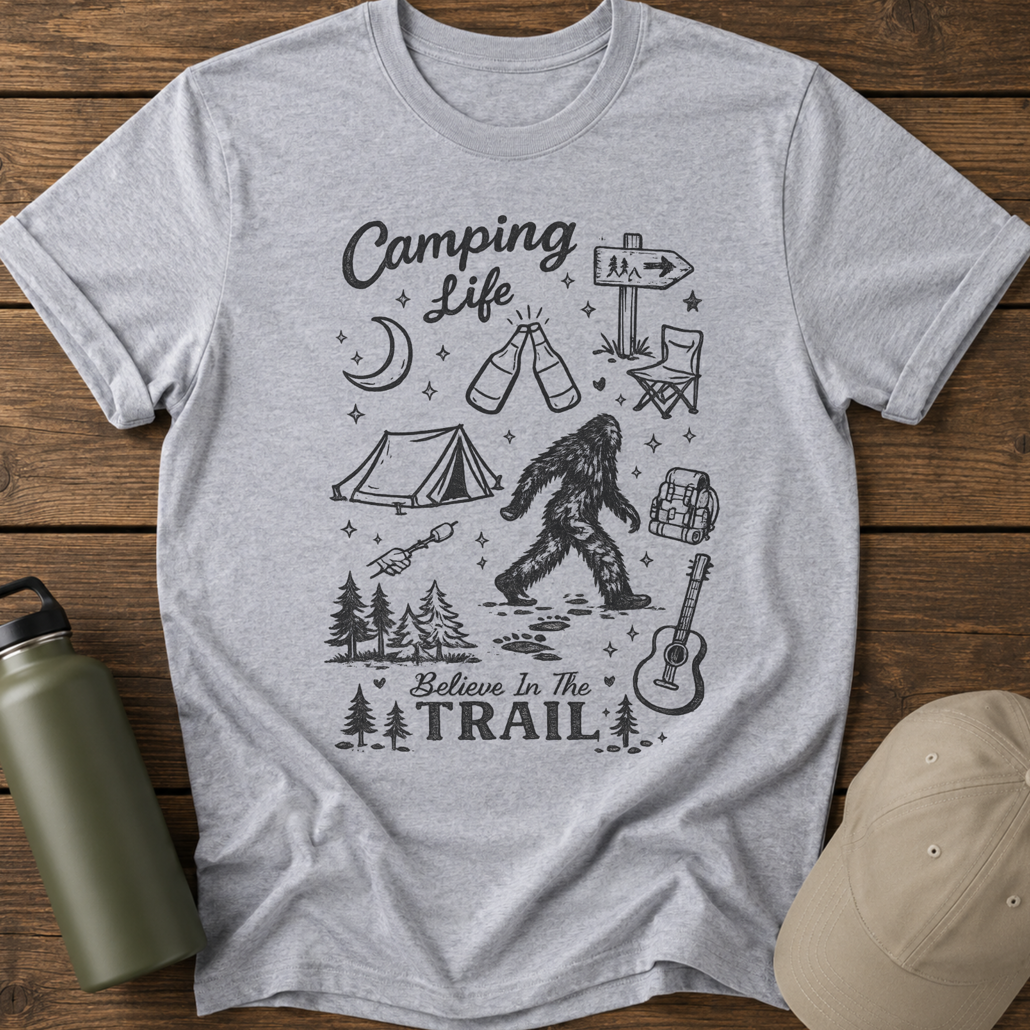 Camping Life Vintage Campfire & Sasquatch T-Shirt