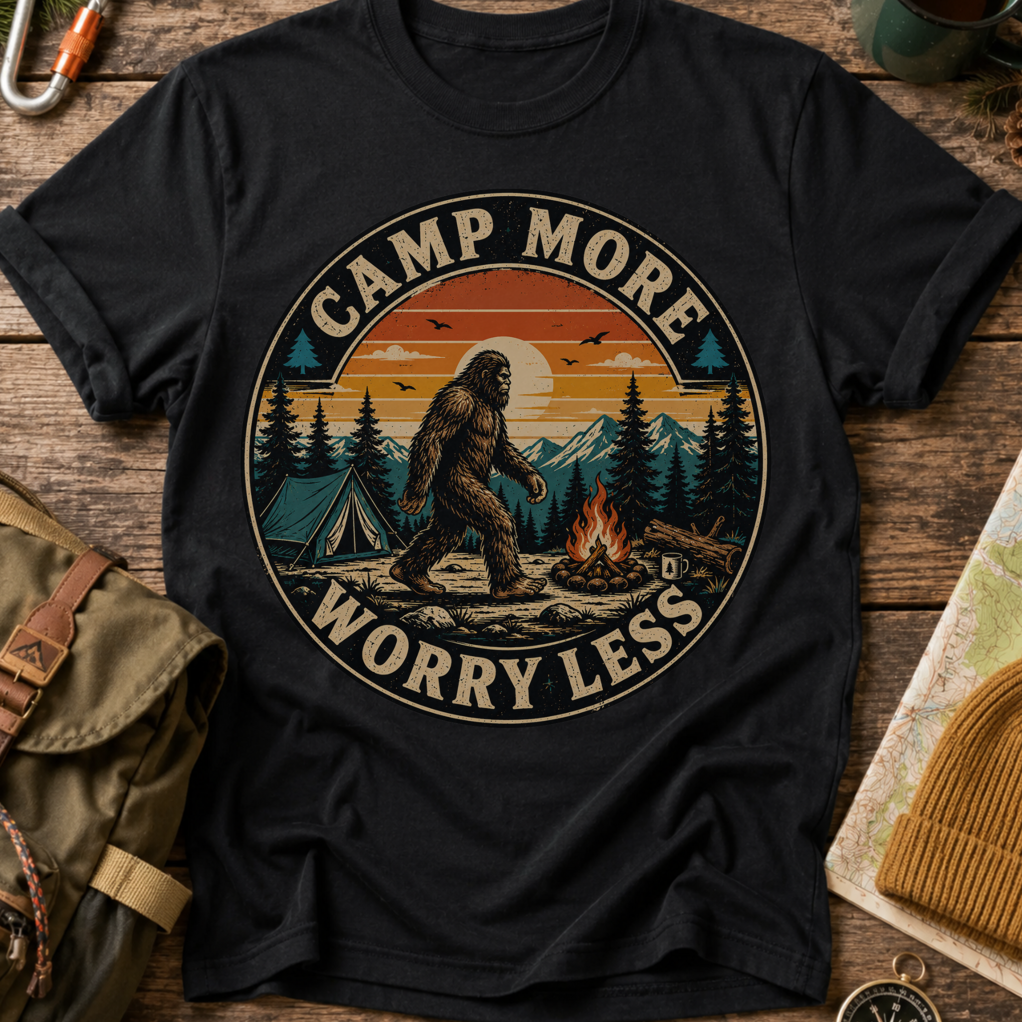 Camp More Worry Less Vintage Retro T‑Shirt