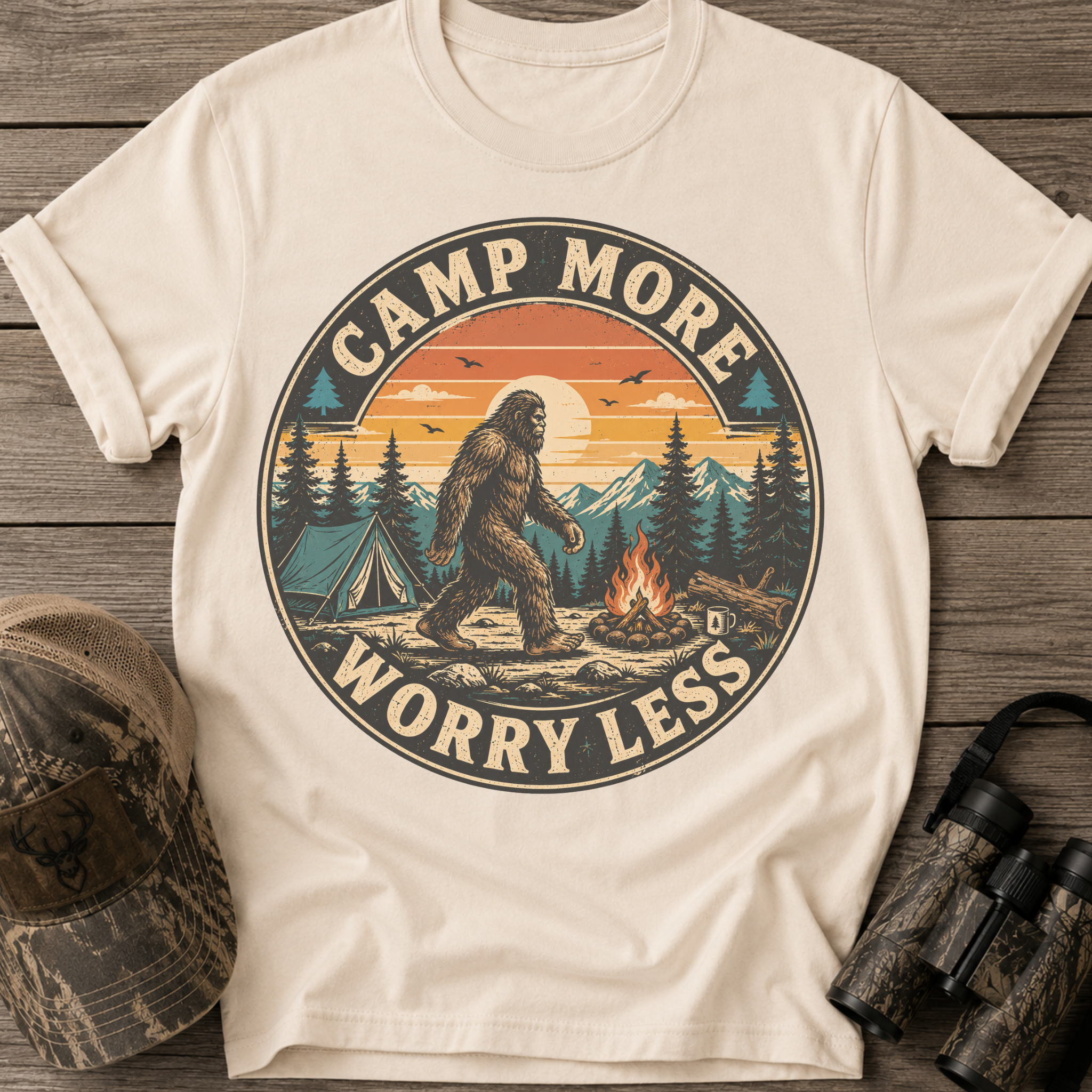 Camp More Worry Less Vintage Retro T‑Shirt