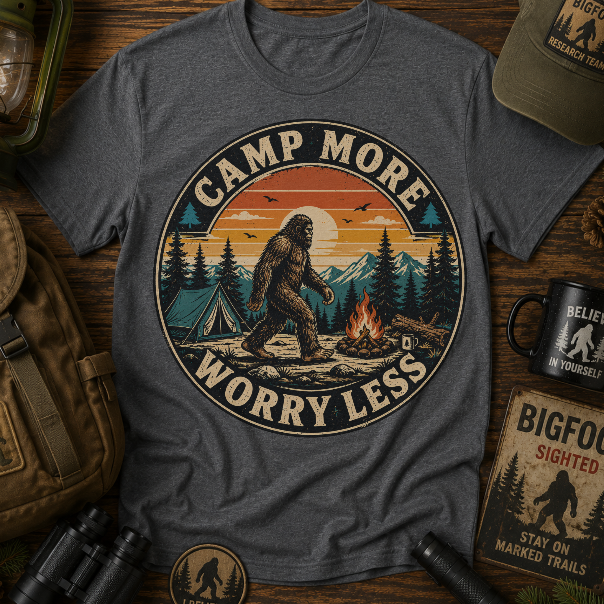 Camp More Worry Less Vintage Retro T‑Shirt