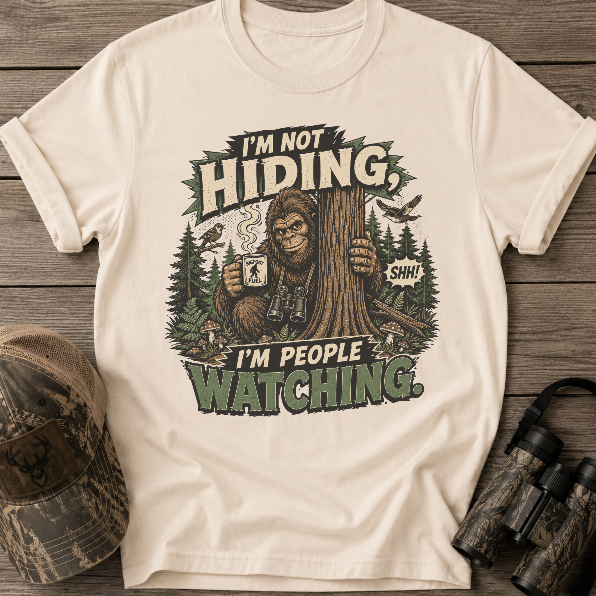 I'm Not Hiding I'm People Watching Funny Sasquatch T-Shirt