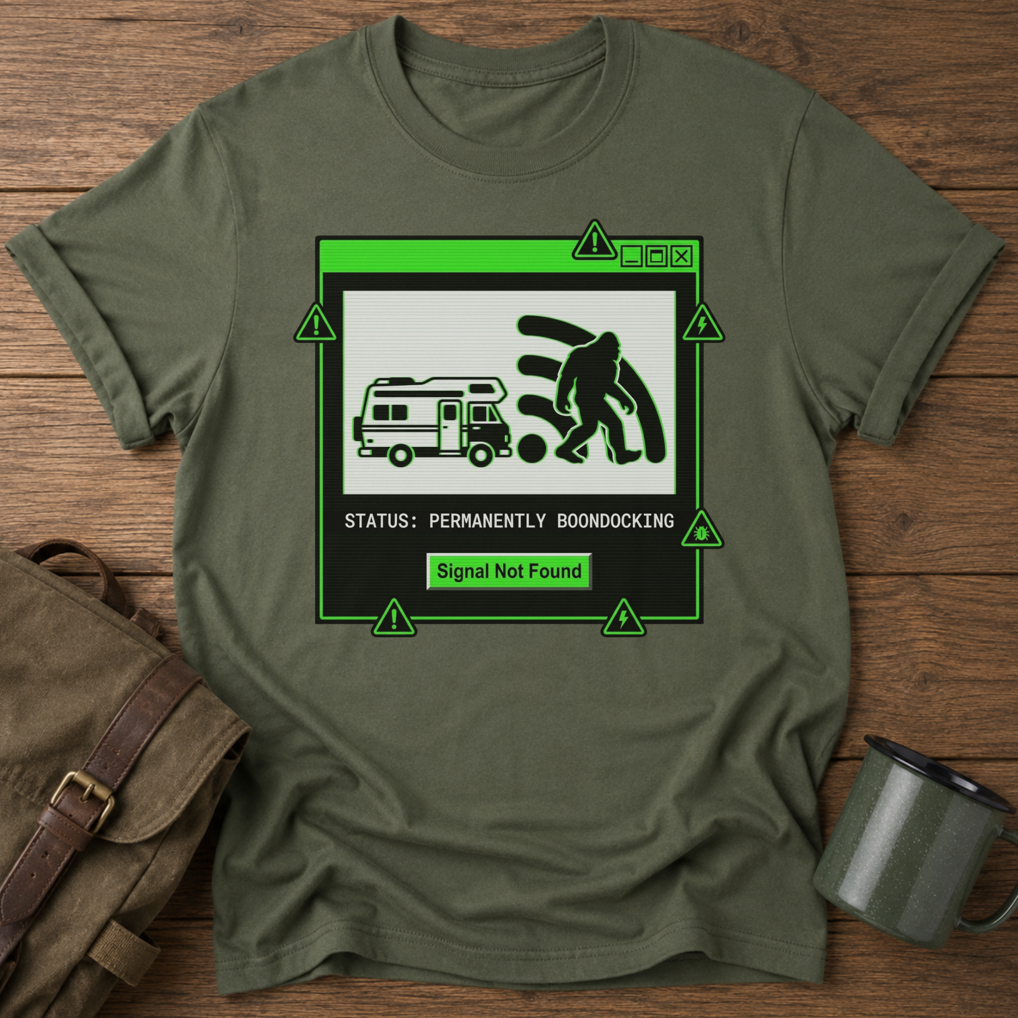 RV Sasquatch Signal Not Found Camper T-Shirt