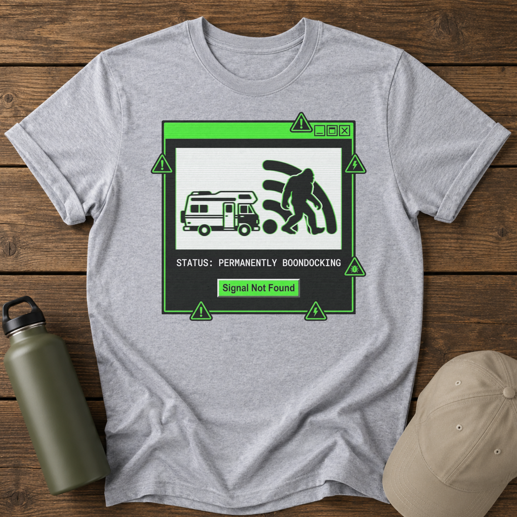 RV Sasquatch Signal Not Found Camper T-Shirt