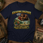 Escaping Bigfoot Retro Horror Comedy T-Shirt