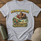 Escaping Bigfoot Retro Horror Comedy T-Shirt