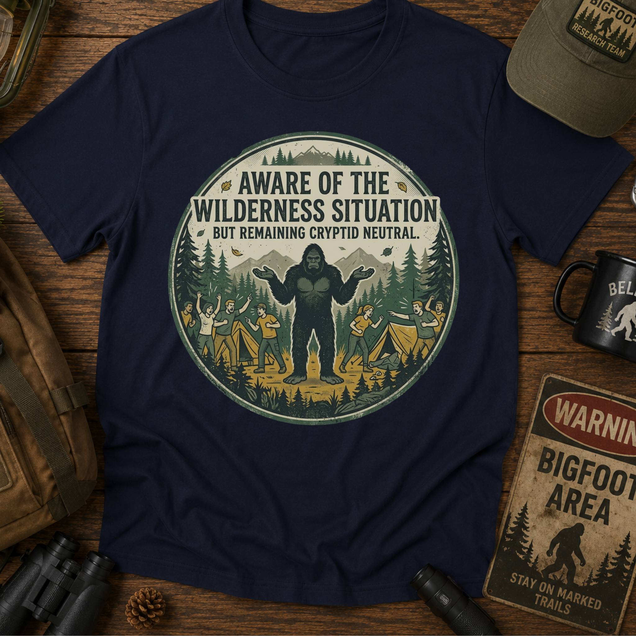 Aware of the Wilderness Situation but Remaining Cryptid Neutral Bigfoot T-Shirt