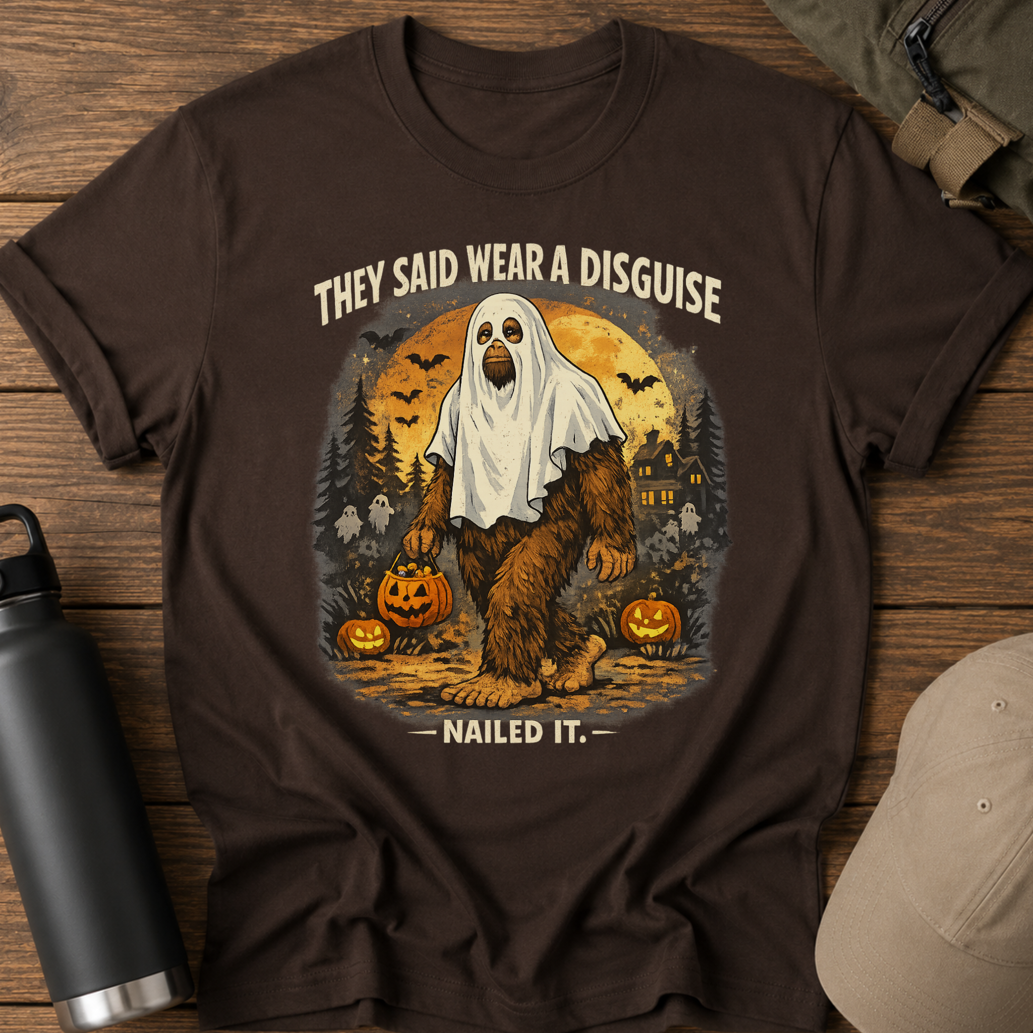 They Said Wear a Disguise — Funny Bigfoot Halloween T-Shirt (Nailed It)
