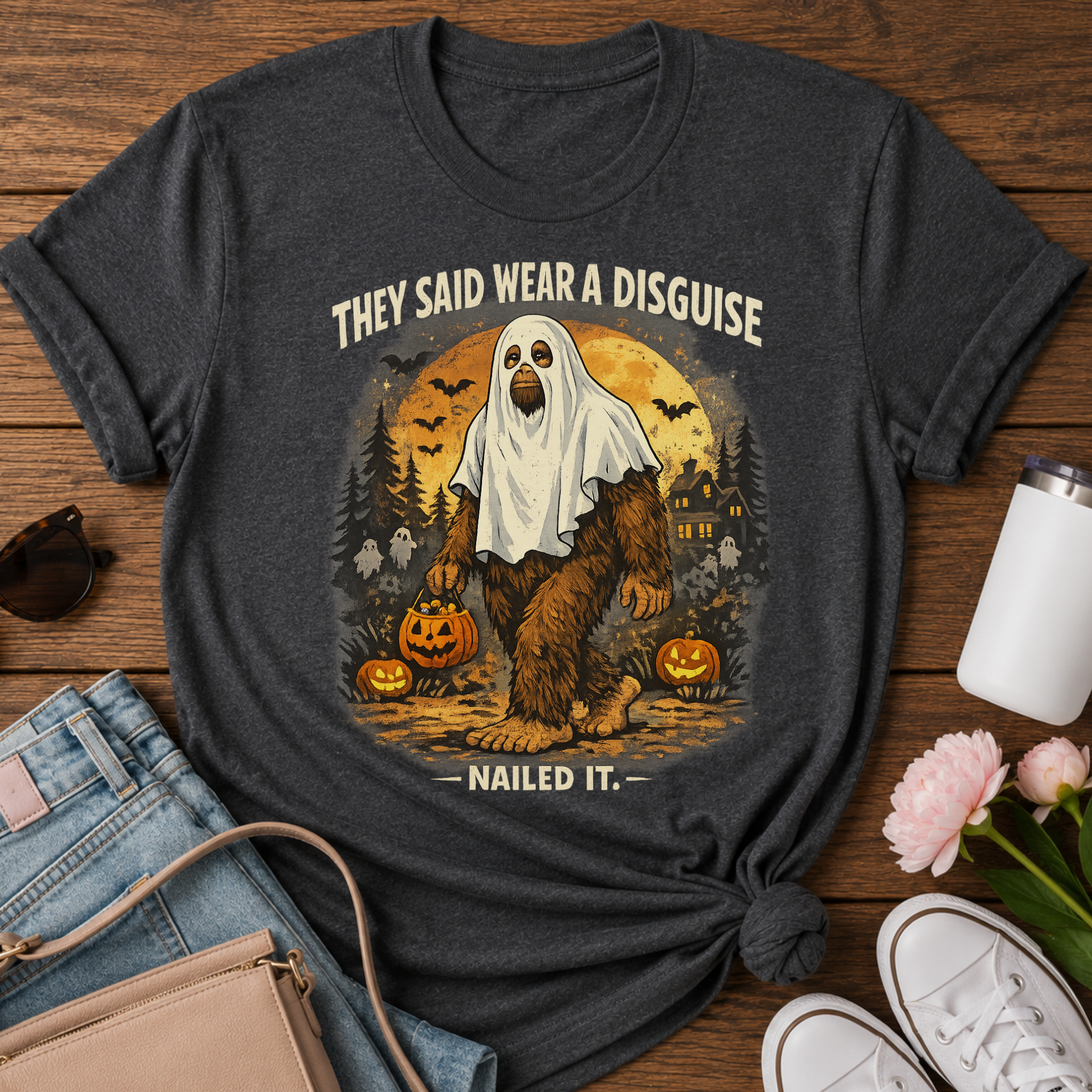 They Said Wear a Disguise — Funny Bigfoot Halloween T-Shirt (Nailed It)