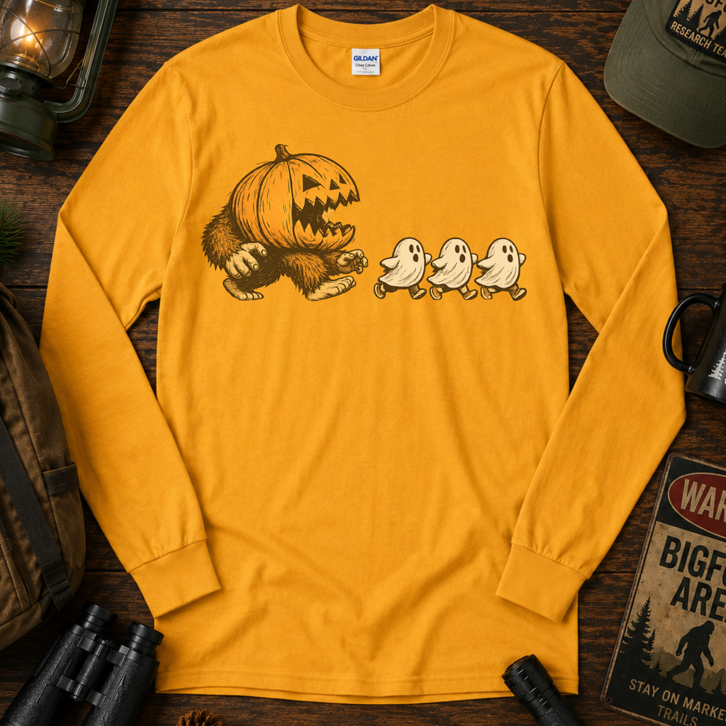 Funny Bigfoot Halloween Long Sleeve – Pumpkin Head Ghost Chase Shirt