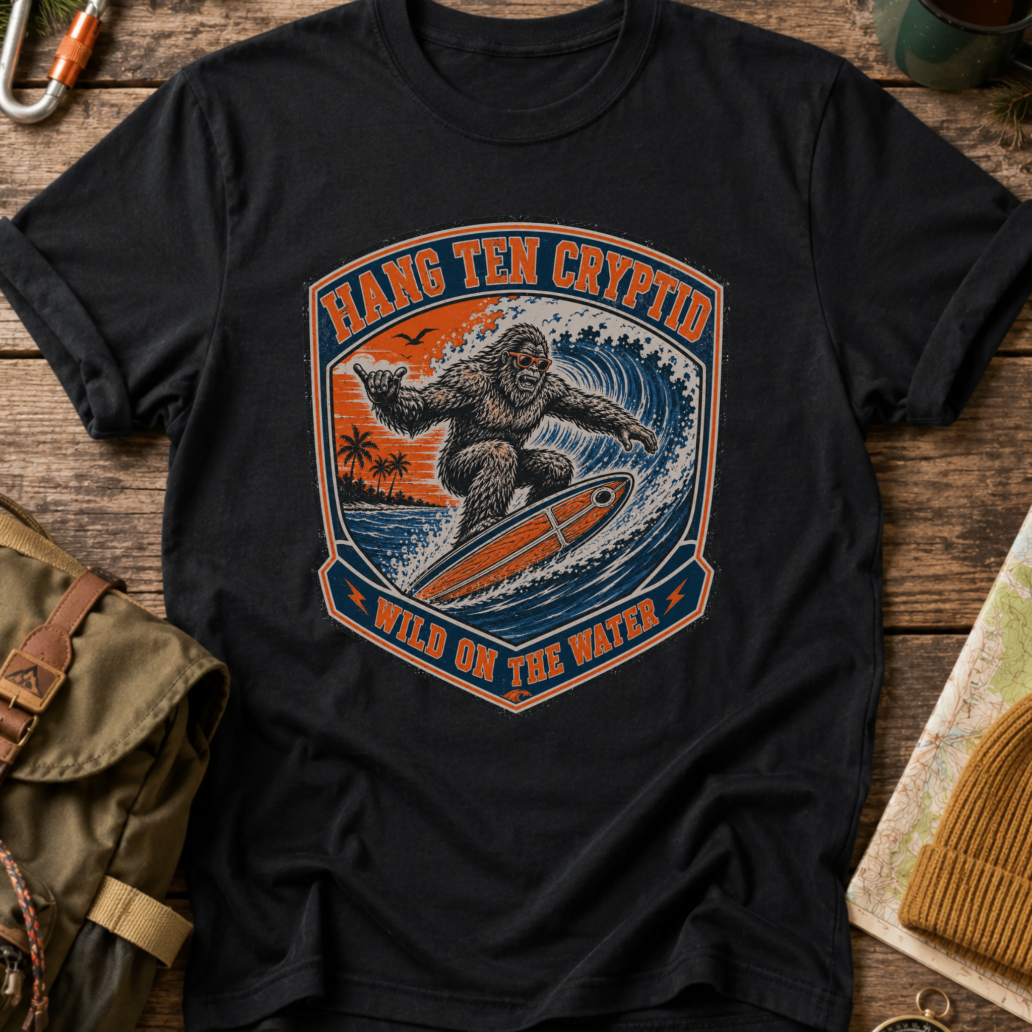 Bigfoot Surfing Badge T-Shirt