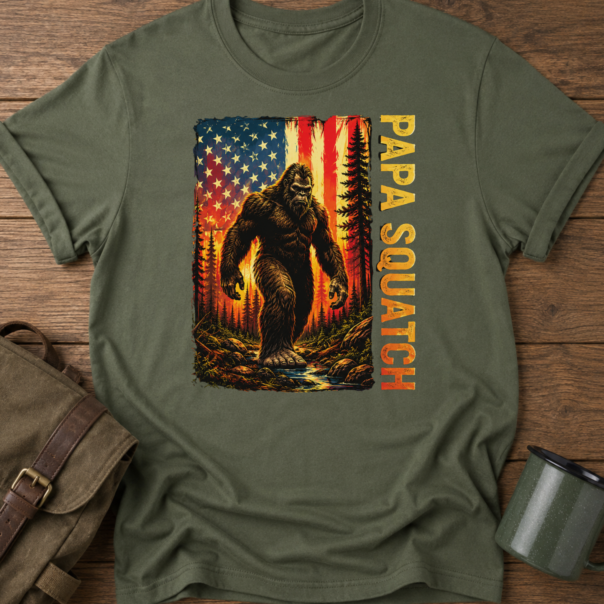 Papa Squatch American Flag T-Shirt