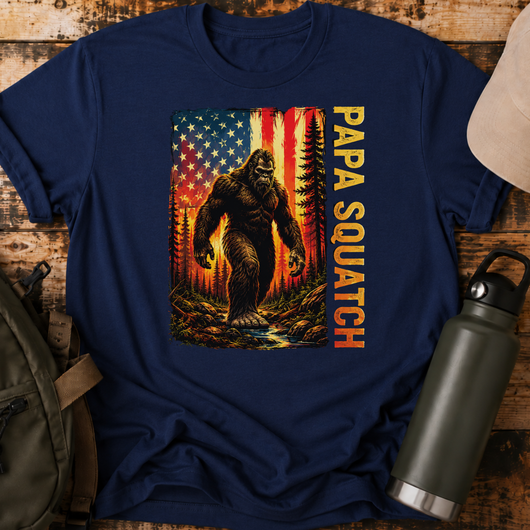 Papa Squatch American Flag T-Shirt