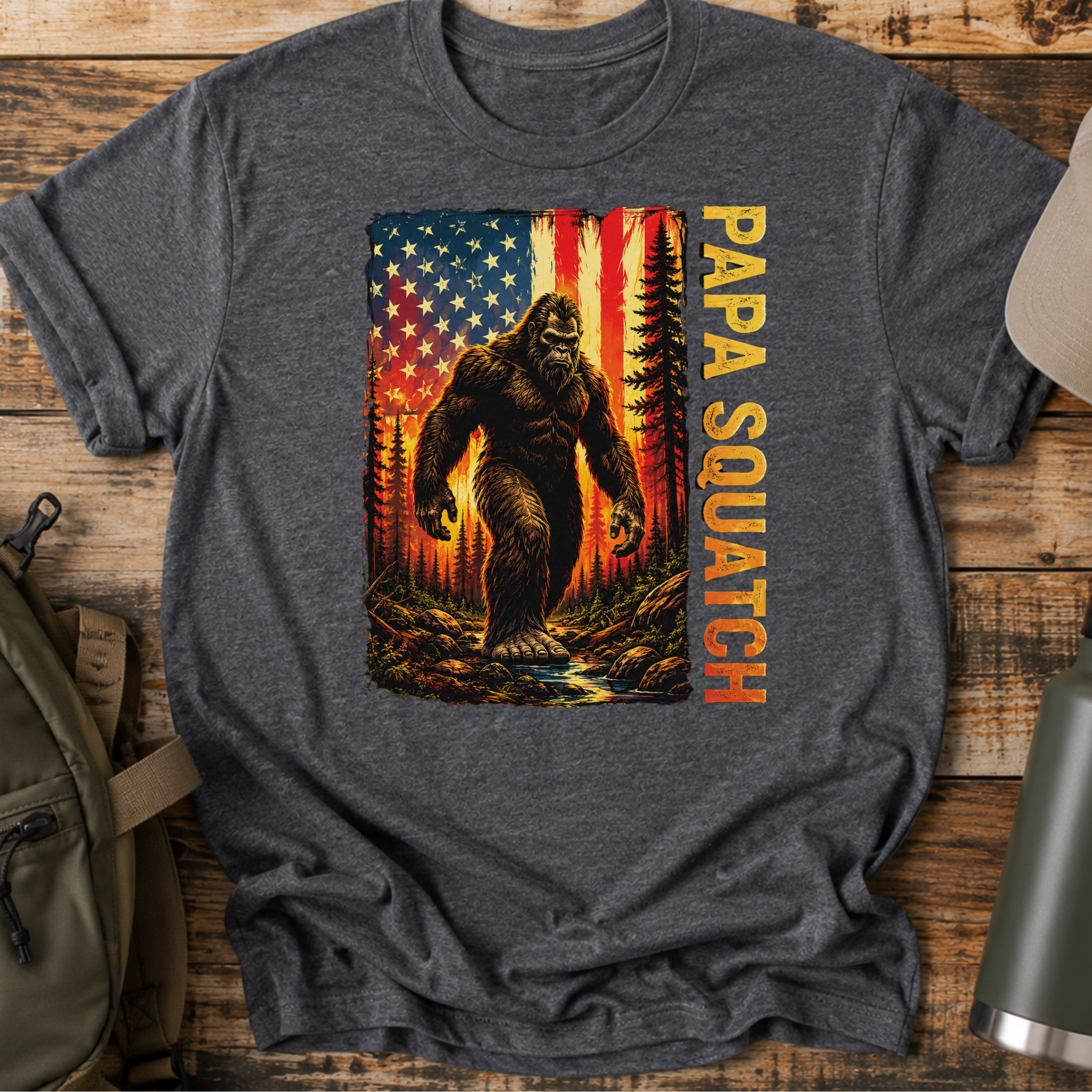Papa Squatch American Flag T-Shirt