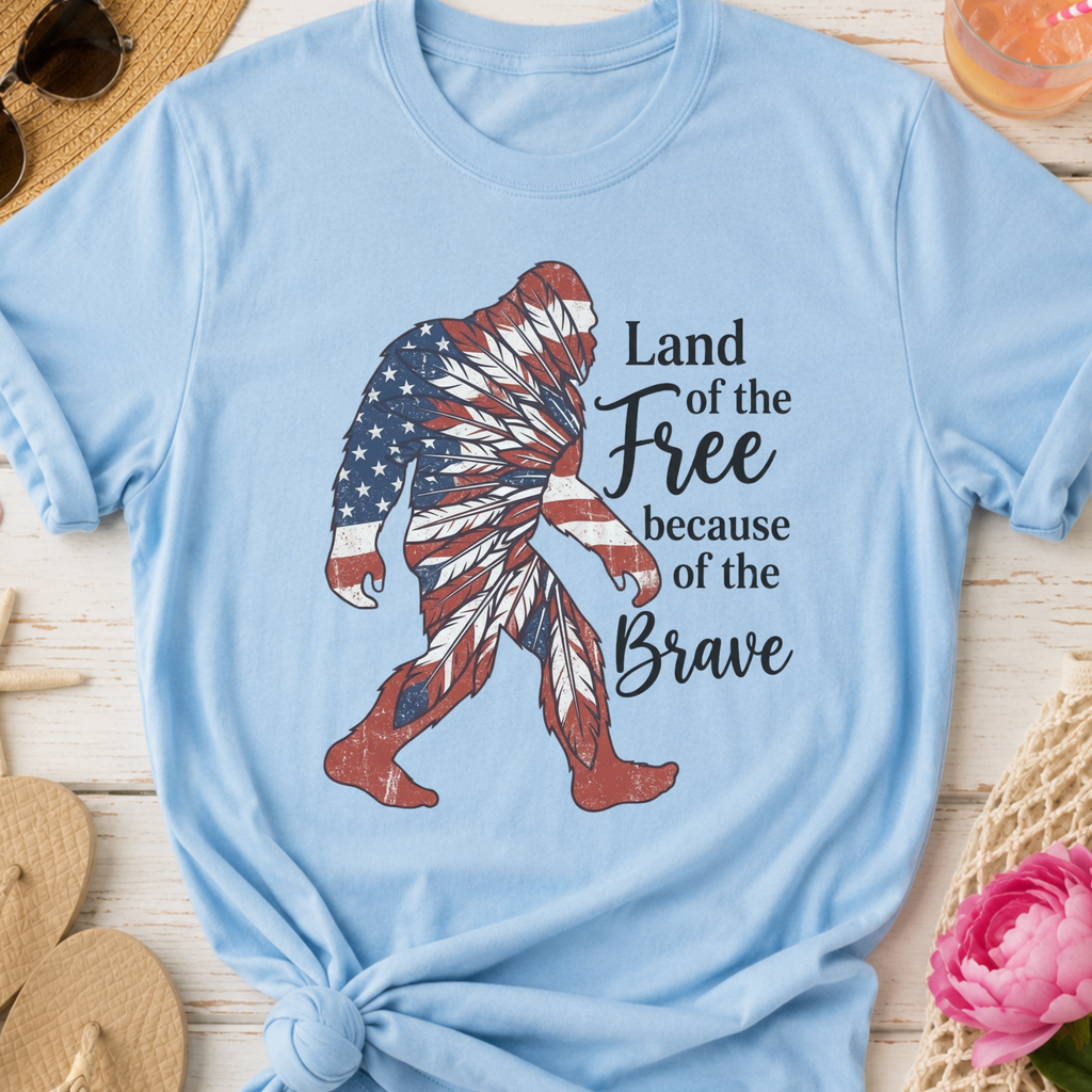 Land of The Free Bigfoot Patriotic T-Shirt