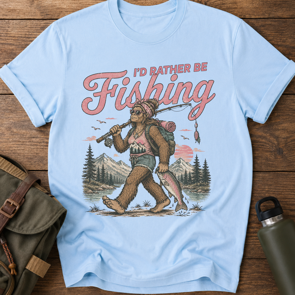 I'd Rather Be Fishing Female Sasquatch Vintage T-Shirt