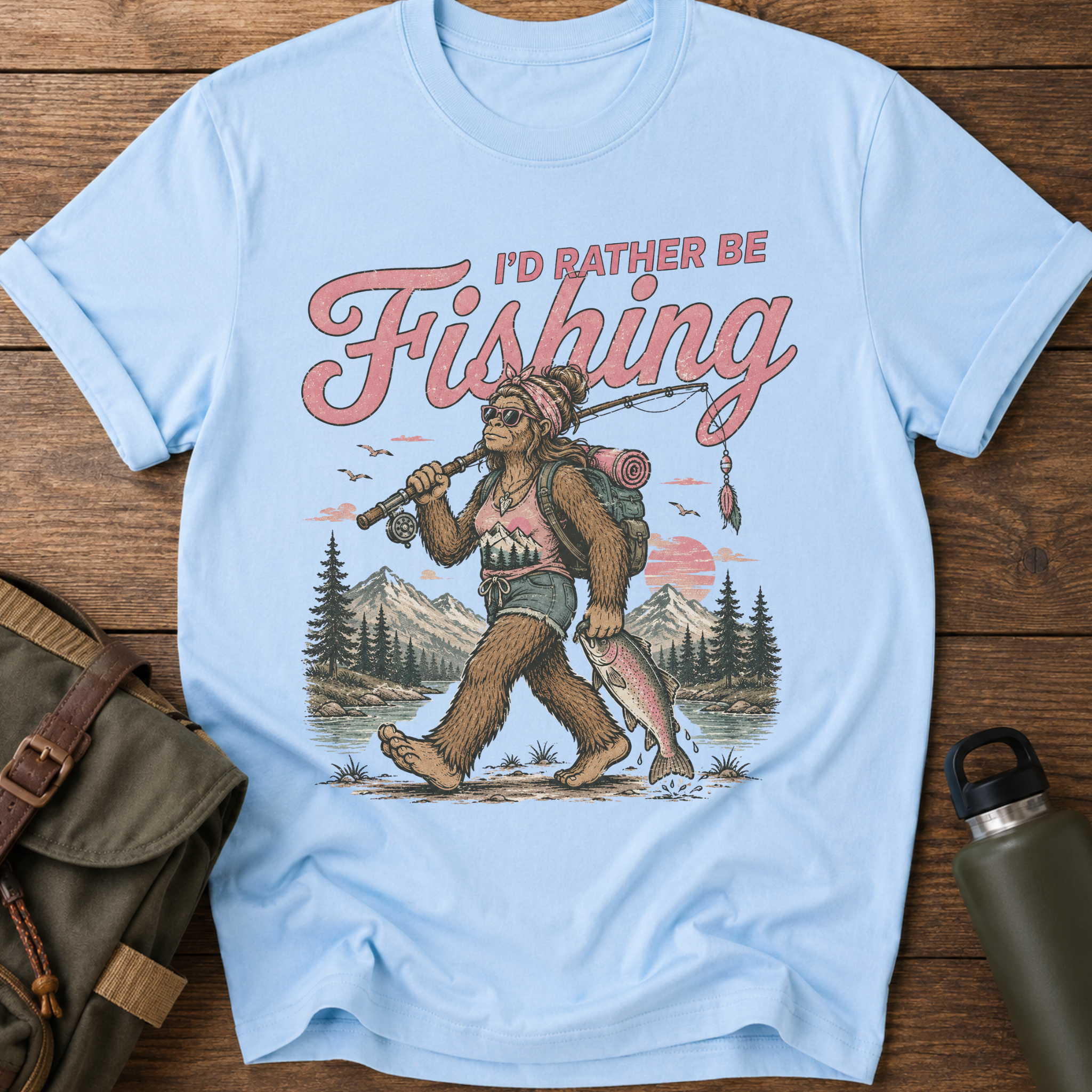 I'd Rather Be Fishing Female Sasquatch Vintage T-Shirt
