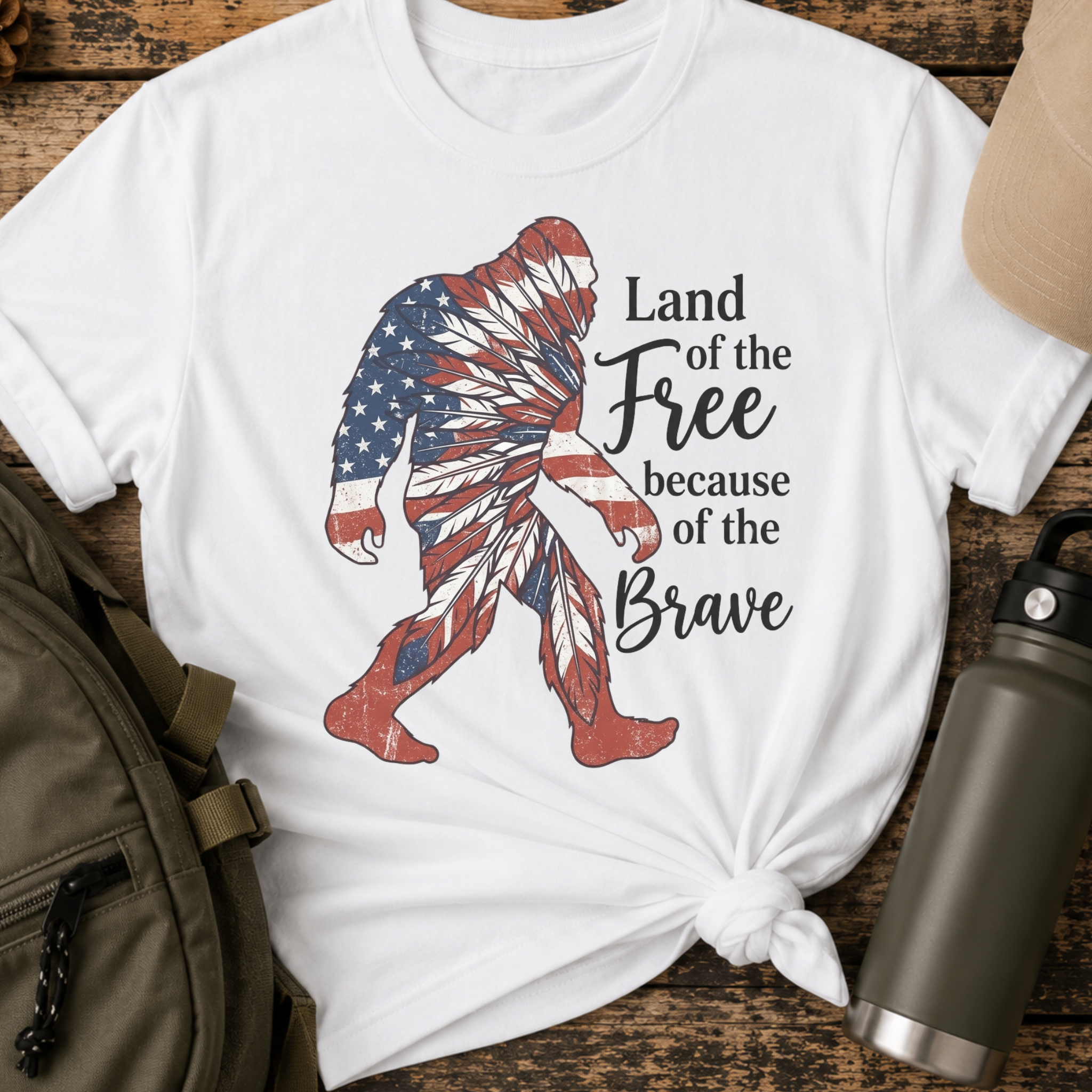 Land of The Free Bigfoot Patriotic T-Shirt